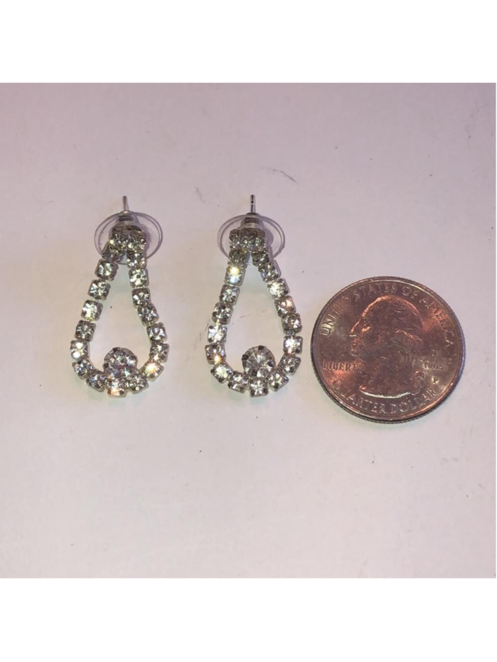 Vintage Silver Tone CZ Rhinestone Dangling Runway Statement Pierced Earrings - Picture 5 of 6